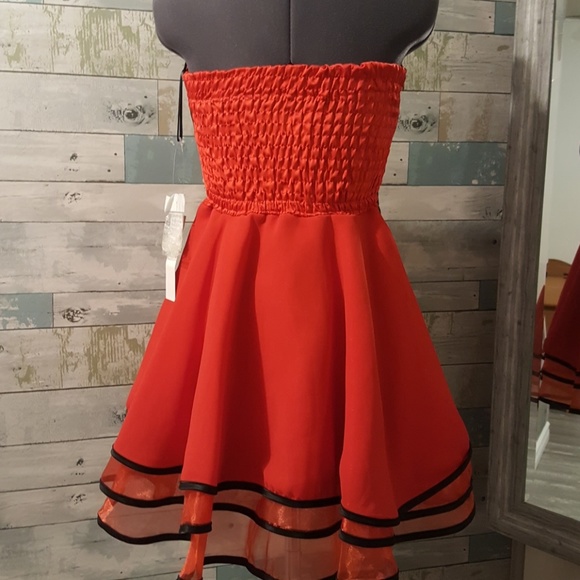 Red Dress with Black Lace Accents - Picture 4 of 5